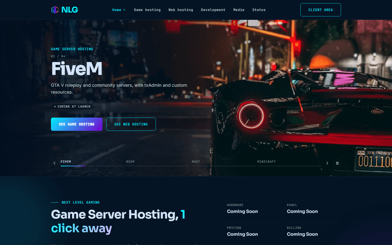 Screenshot of the Next Level Gaming hosting website
